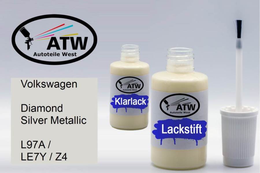 Volkswagen, Diamond Silver Metallic, L97A / LE7Y / Z4: 20ml Lackstift + 20ml Klarlack - Set, von ATW Autoteile West.